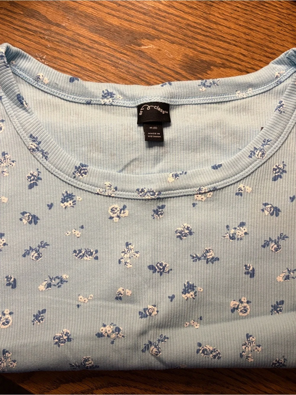 art class Light Blue Floral Ribbed Short Sleeve Tee
